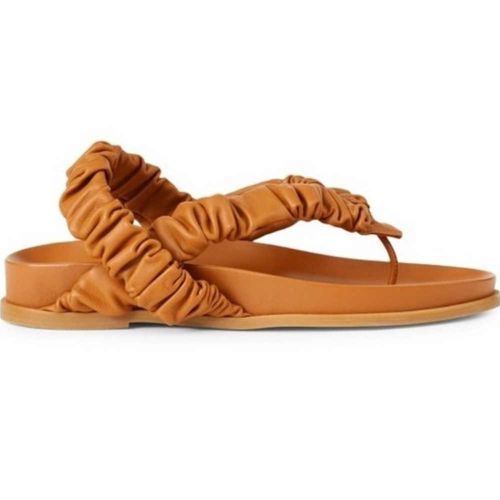6/36 Lafayette 148 Helene Ruched Leather Slingback Thong Sandals In Copper